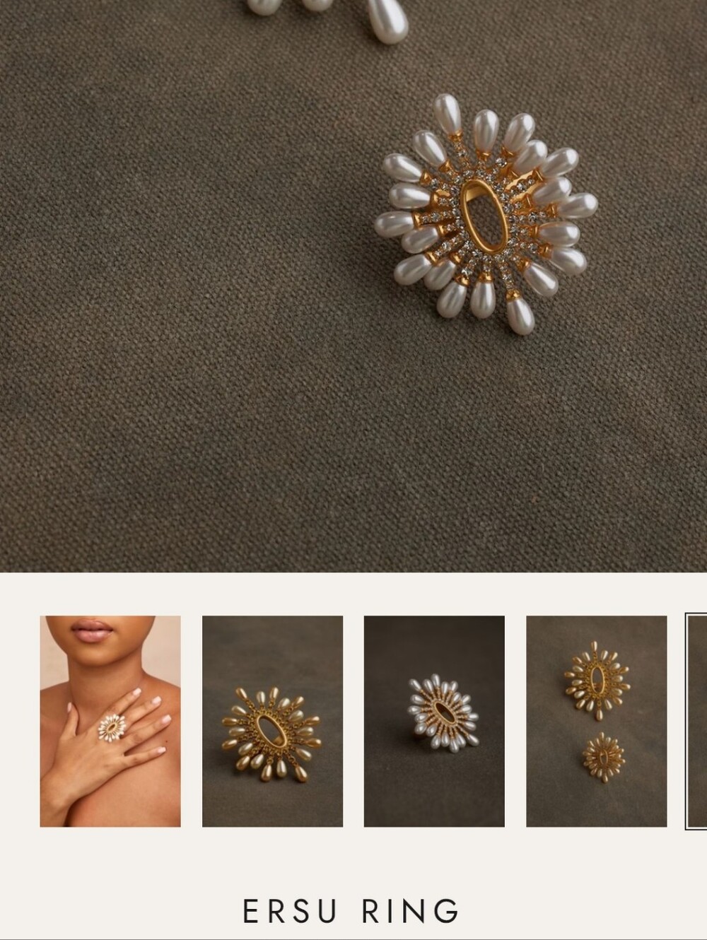 ERSU WHITE PEARL KHOIGold Sunburst Ring BRAND NEW Never worn